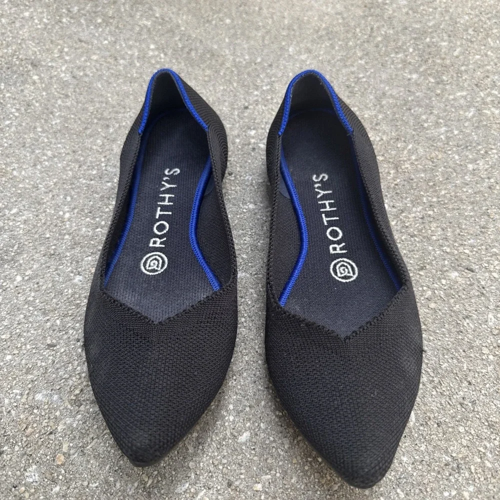 Rothy's The Point Women's Size 6.5 Black Knit Flat Ballet Shoes